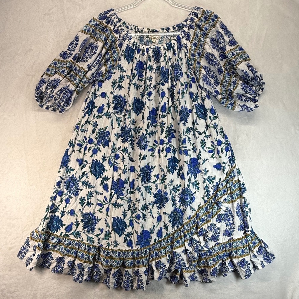 Artelier Nicole Miller Dress Floral Print Ruffle Hem Boho Peasant‎ Medium
